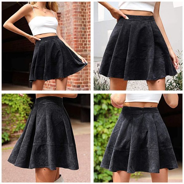 Faux Suede High Waist Pleated Short Skirt