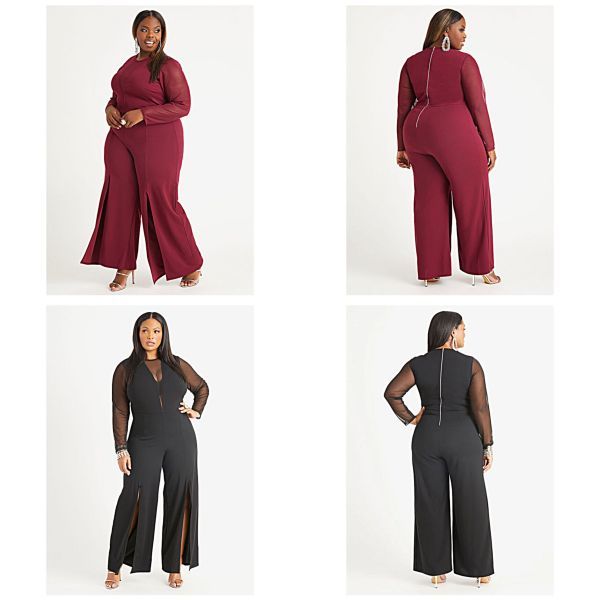 Mesh Paneled Split Front Jumpsuit