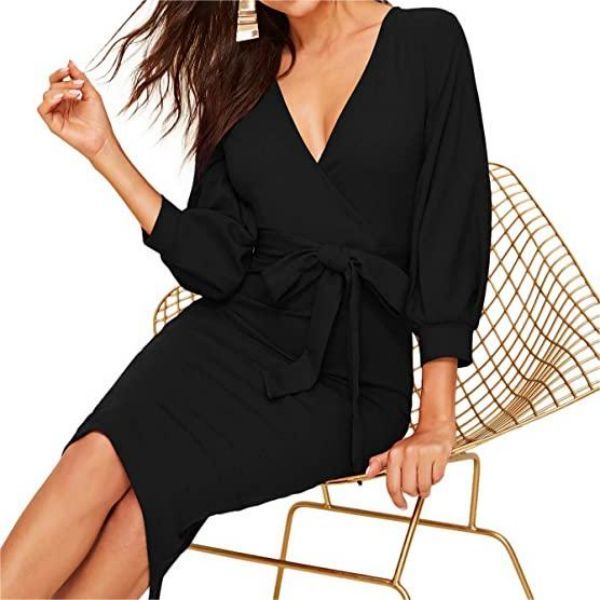 Long Sleeve Belted Formal Bodycon Dress