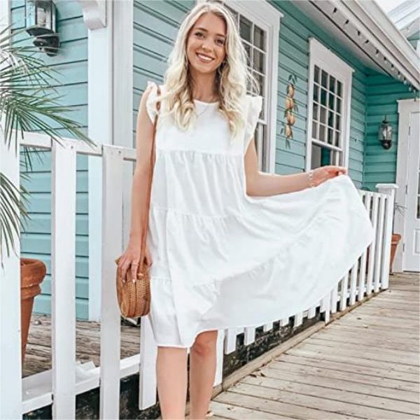 Loose Fit Short Flowy Pleated Dress