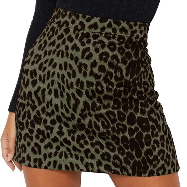 Faux Suede Leopard Print High Waist Zipper Mini A-Line Short Skirt