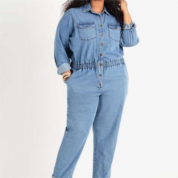 Tall Cuffed Utility Denim Jumpsuit