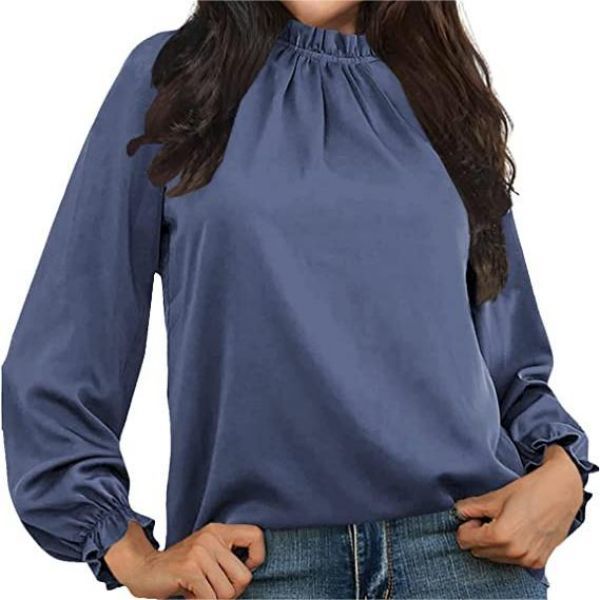 Frill Mock Neck Flounce Long Sleeve Blouse