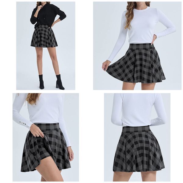 Casual Stretchy Flared Pleated Mini Skater Skirt with Shorts