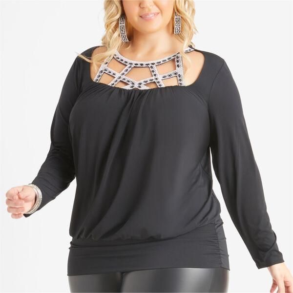 Embellished Caged Cutout Top