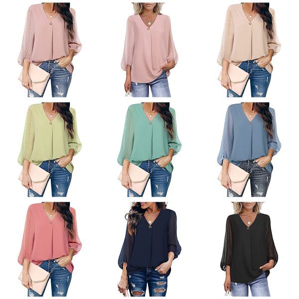 Causal Loose V Neck Chiffon Blouses