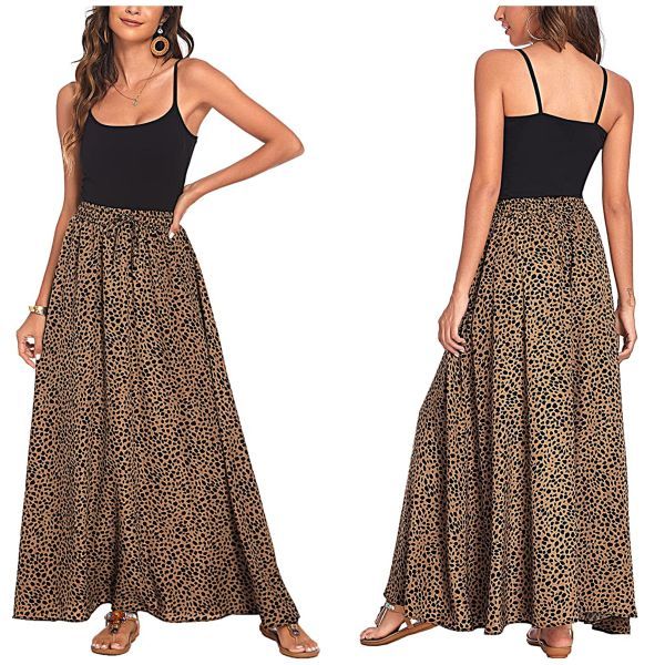 Summer Beach Pleated Elastic High Waisted Maxi Skirts