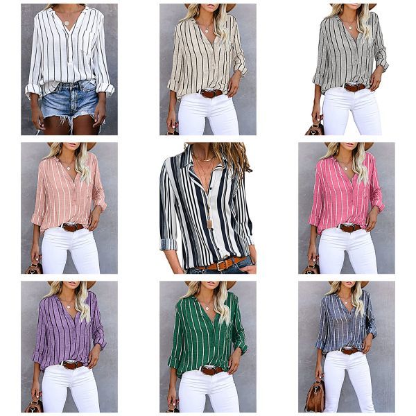 Roll up Sleeve Button Down Blouses