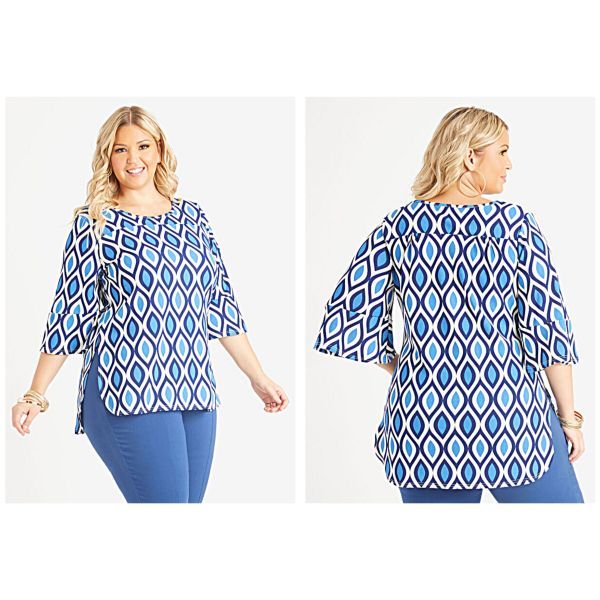 Geo Print Flared Sleeve Tunic