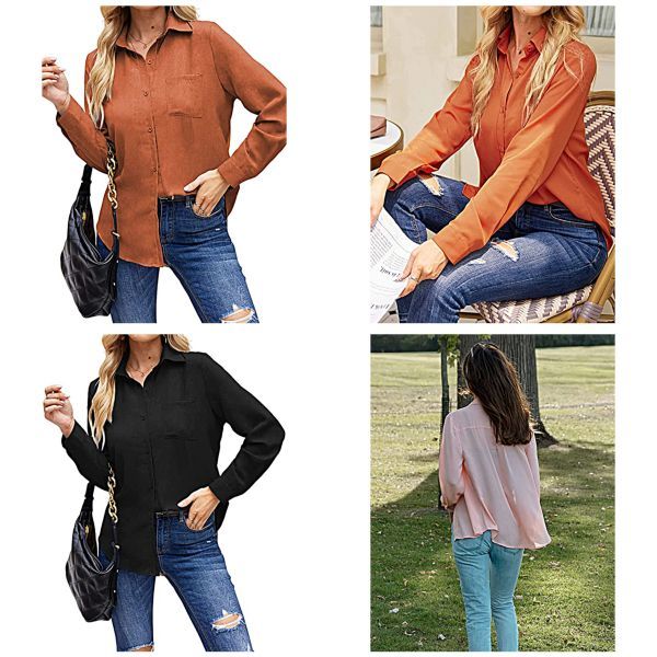 Long Sleeve Shirt with Pocket Chiffon Blouse