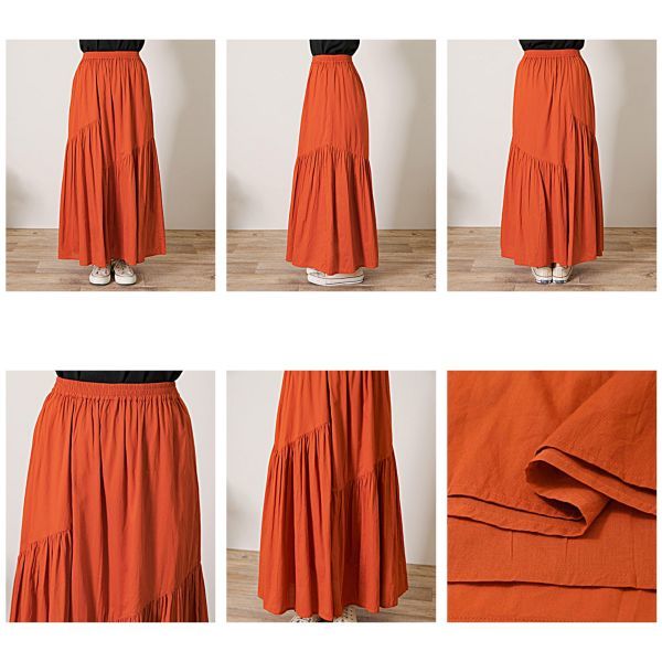 Cord Cotton Asymmetric Gather Skirt