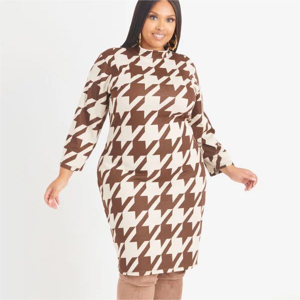 Houndstooth Knitted Midi Dress